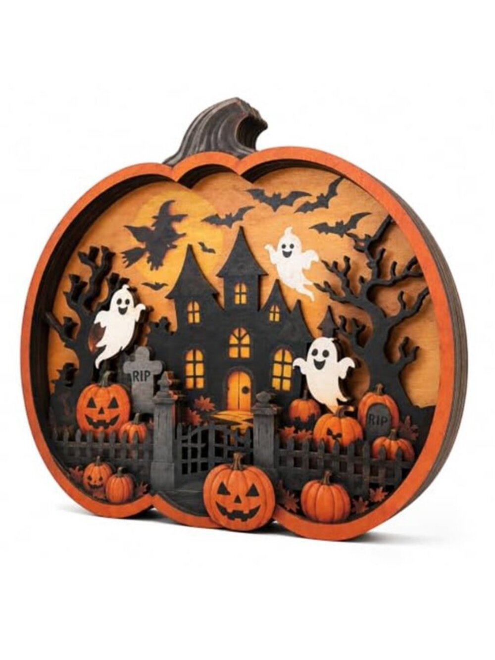 Vintage Halloween Decor 2026, 3D Wooden Pumpkin Decor, Spooky Halloween